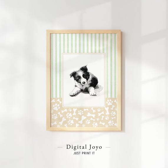 Border Collie Puppy Portrait Nursery Wall Art Print