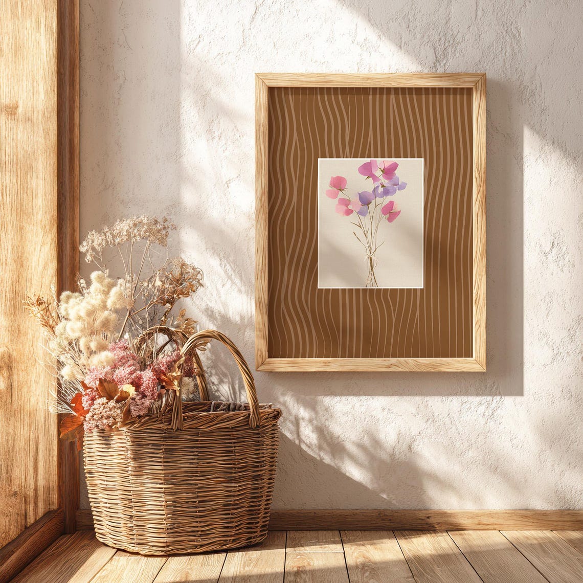 Pink Sweet Pea Watercolor Botanical Floral Neutral Nursery Print