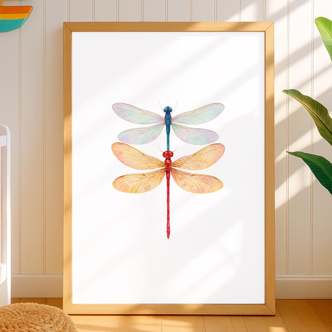 Watercolor Dragonfly Pair Minimalist Insect Illustration Poster