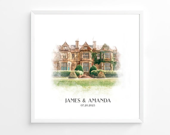 Personalised Watercolour House Portrait New Home Print Gift Housewarming Gift House Sketch Venue Drawing Our First Home Realtor Gift