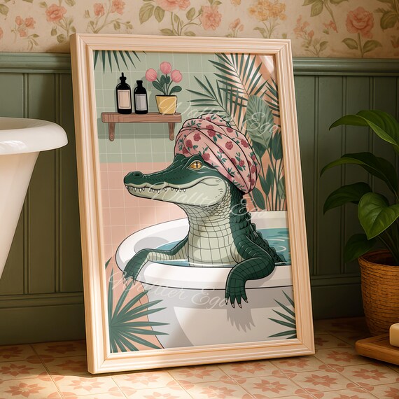 Funny Gator Bath Day Tropical Bathtub Spa Day Bathroom Poster