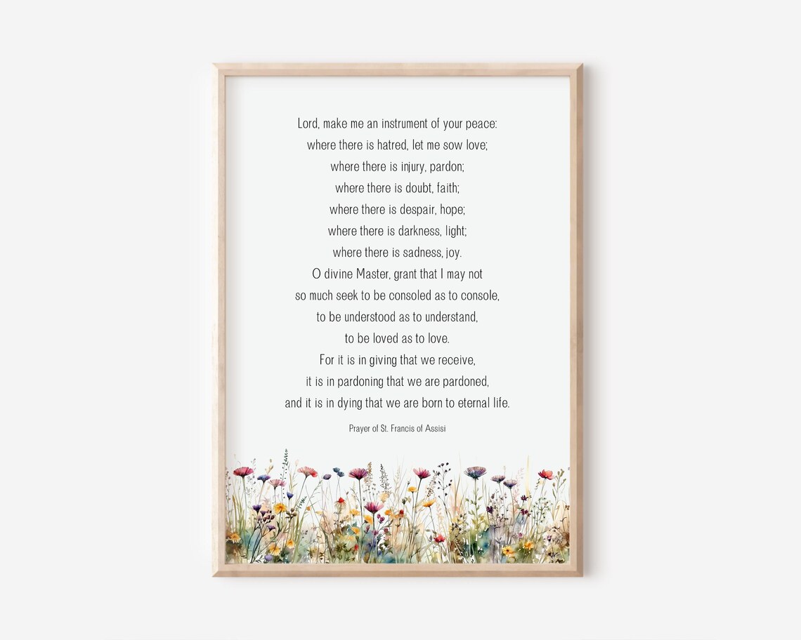 Prayer Of St Francis Assisi Wildflower Border Typography Poster