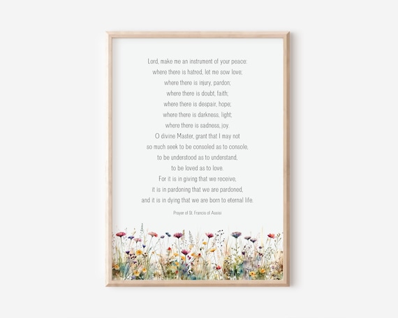 Prayer Of St Francis Assisi Wildflower Border Typography Poster
