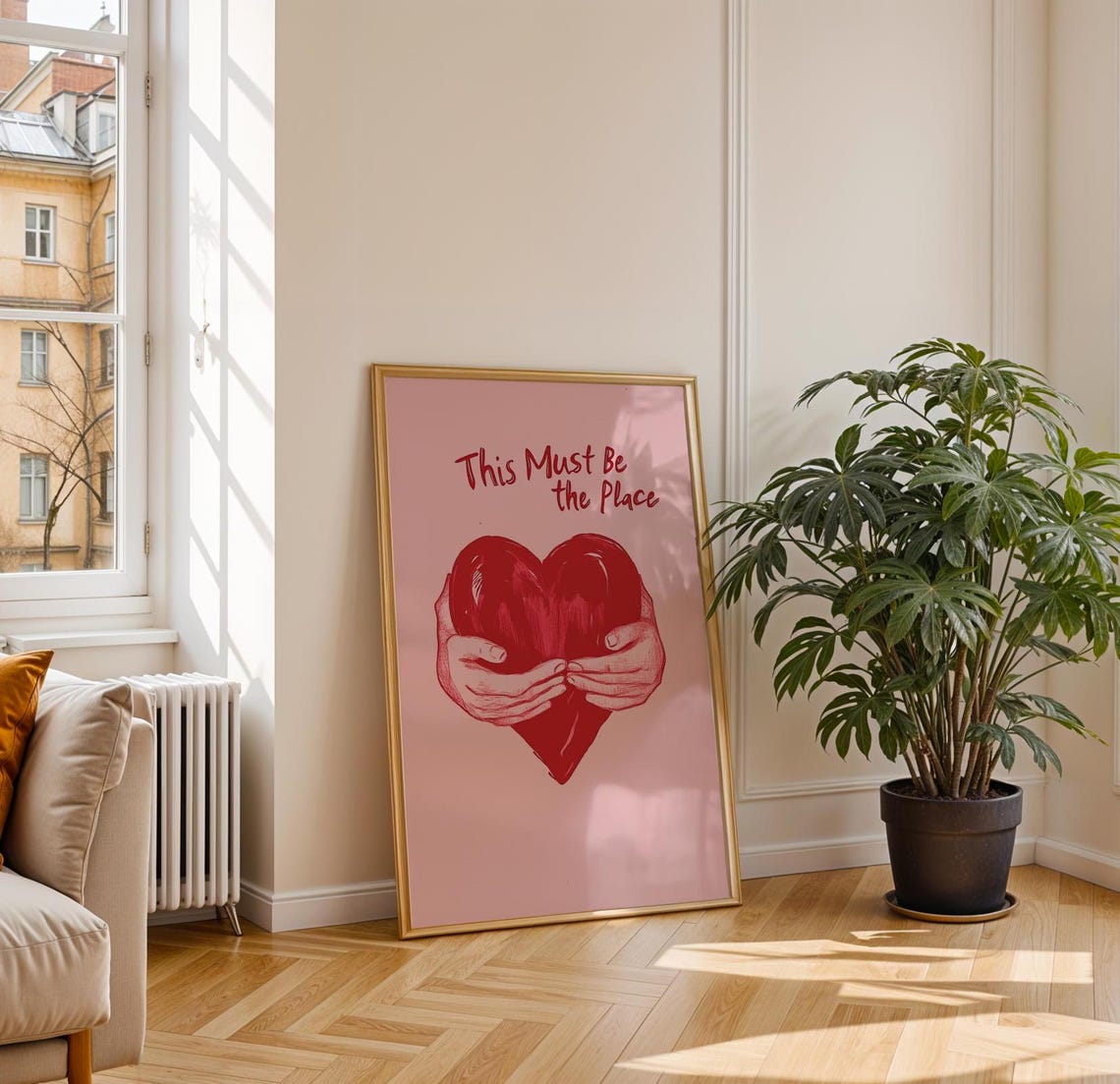 This Must Be the Place Hands Holding Red Heart Love Quote Poster - Image 3