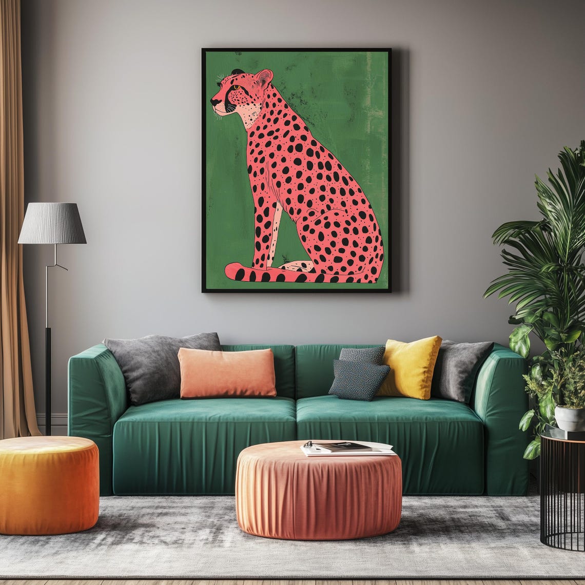 Vibrant Pink Cheetah On Green Background Modern Pop Art Poster - Image 3