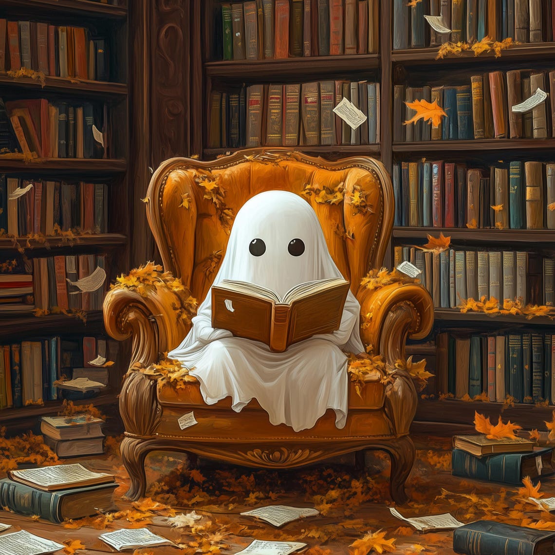 Cute Halloween Ghost Reading A Book Whimsical Halloween Ghost Wall Art Spooky Cute Halloween Ghost Print Bookish Art Book Lover Ghost - Image 3