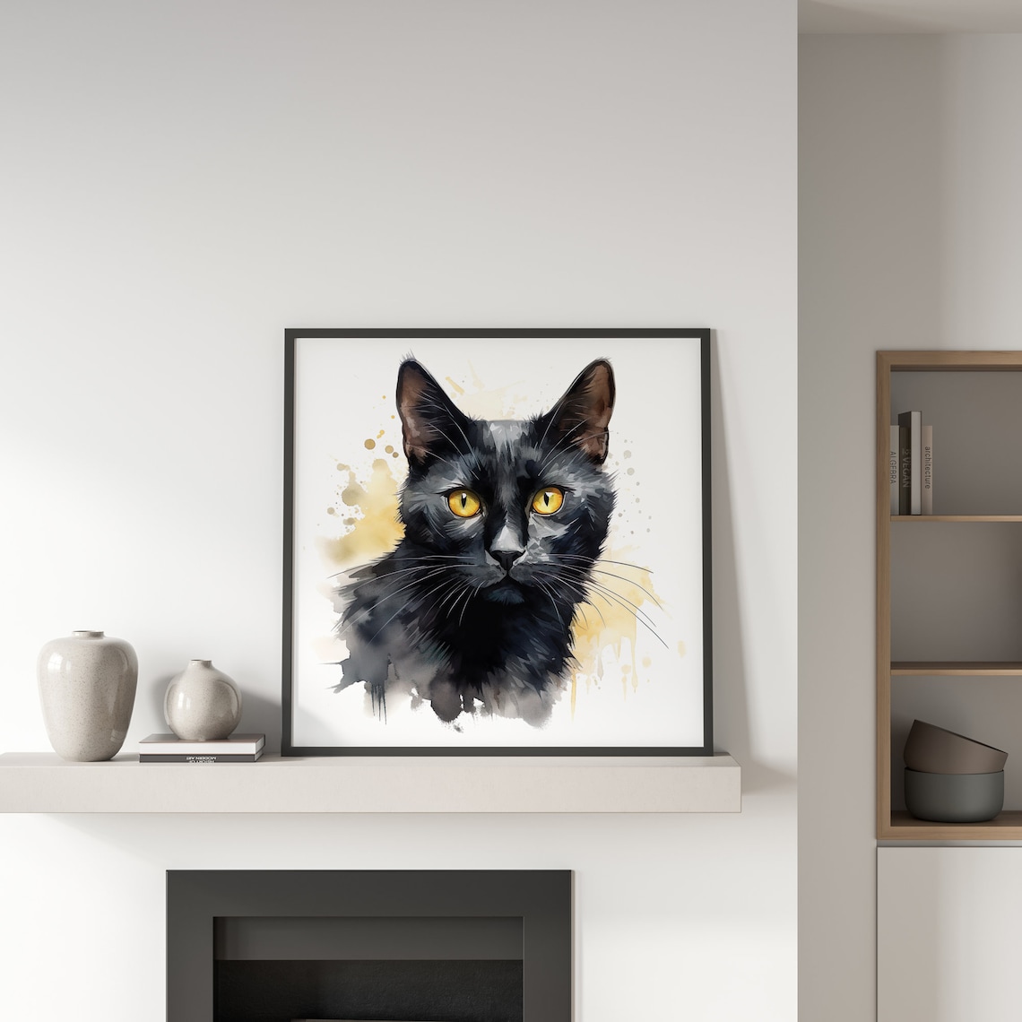 Black Cat Watercolor Portrait Golden Eyes Elegant Feline Art Poster - Image 5