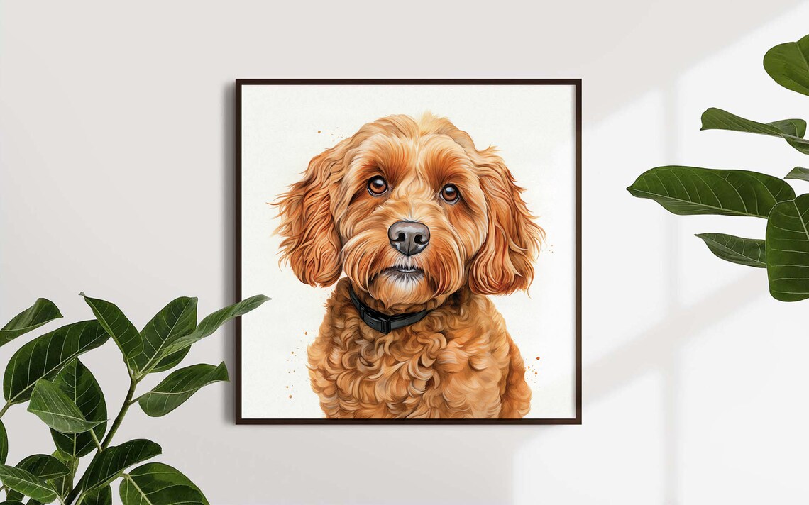 Realistic Watercolor Portrait Of A Red Cockapoo Dog Framed Poster Dog Lovers Poster Cute Cockapoo Dog Happy Cockapoo Posrtrait Wall Art - Image 5
