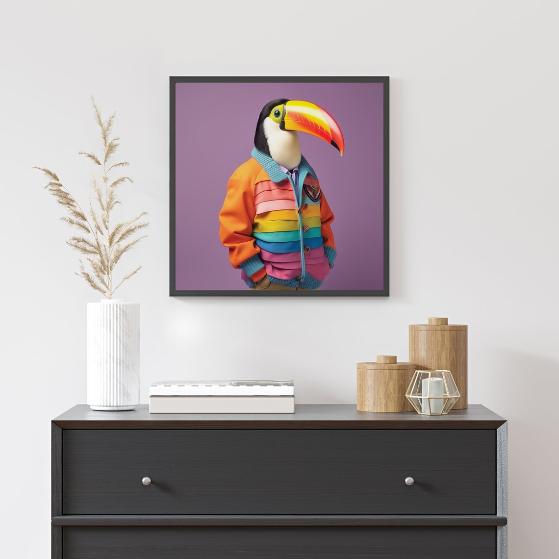 Toucan Rainbow Jacket Stylish Colorful Bird Fashion Portrait Poster - Image 4