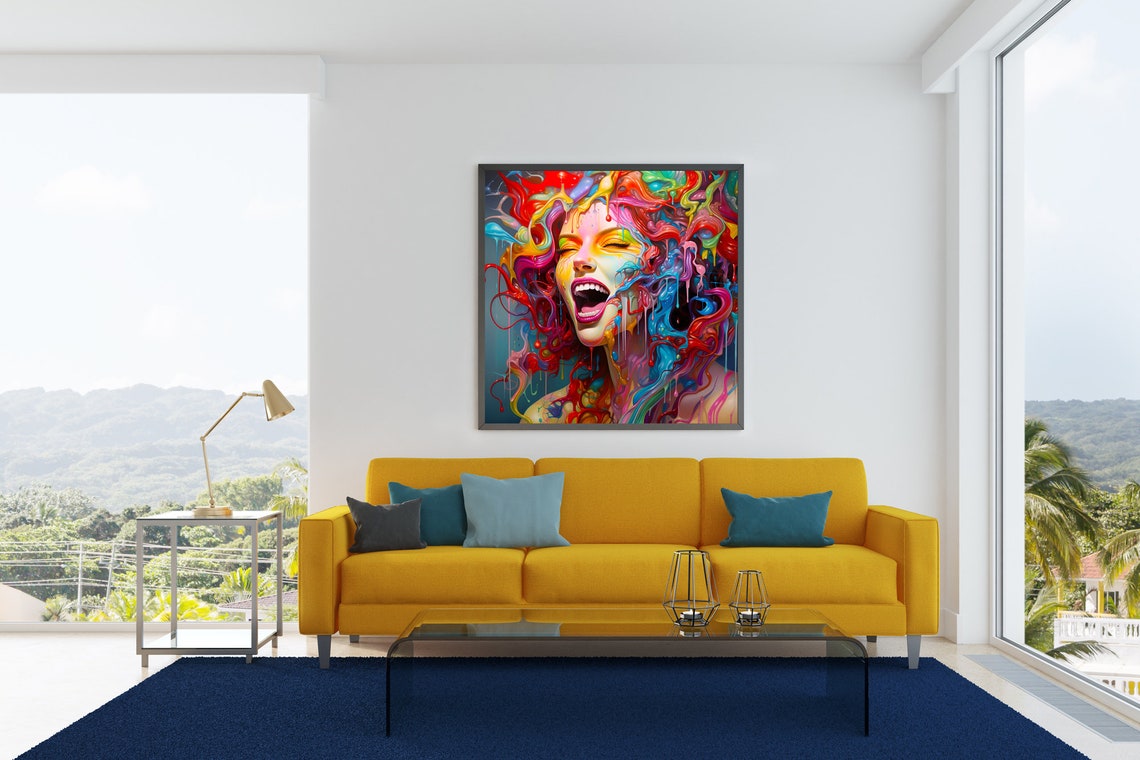 Screaming Woman Fluid Paint Colorful Abstract Face Expression Poster - Image 2