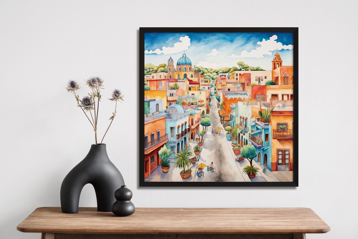 Colorful Colonial Town Watercolor Street Charming Old City Poster - Image 4
