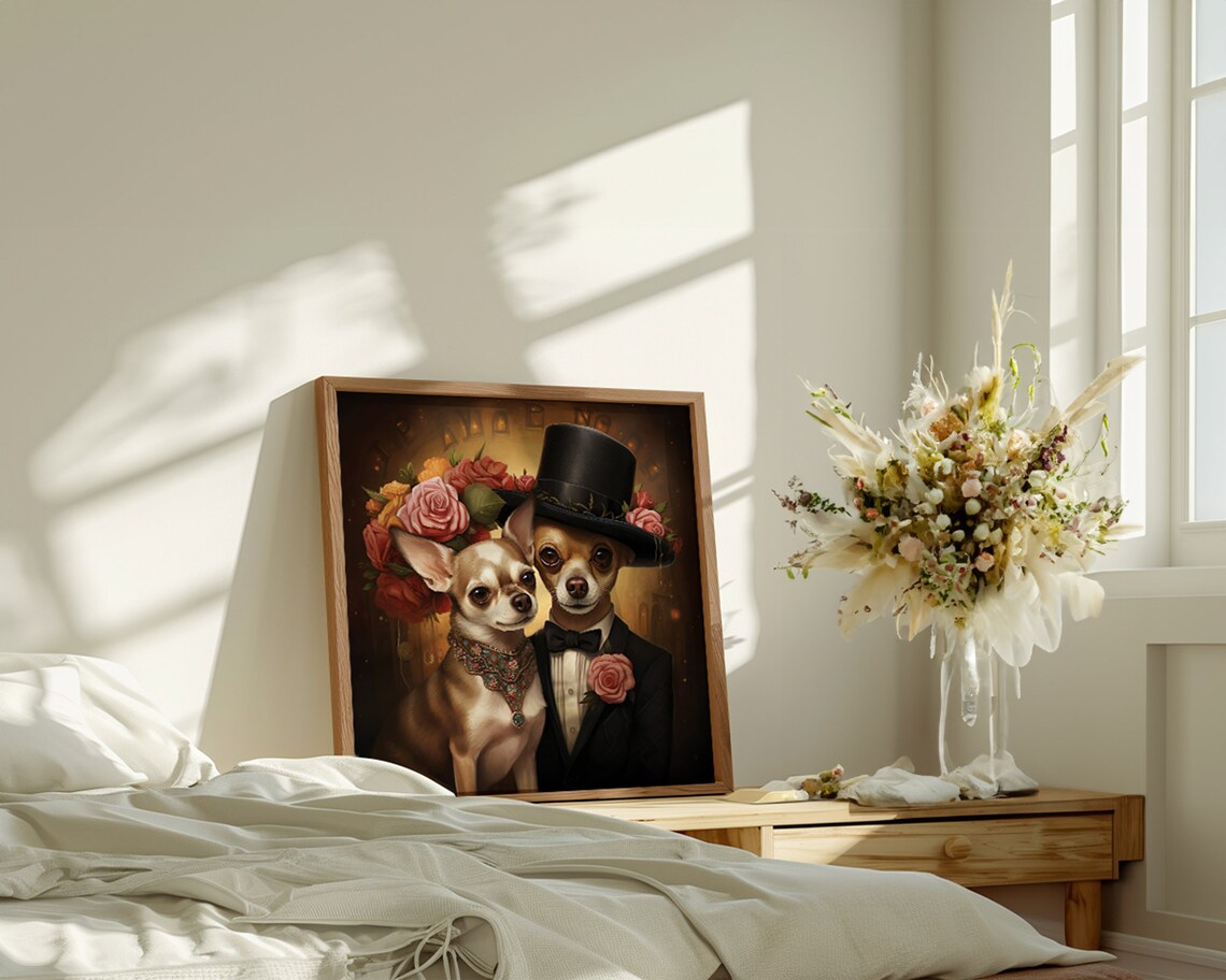 Chihuahua Bride And Groom Wedding Portrait Vintage Dog Couple Poster - Image 3