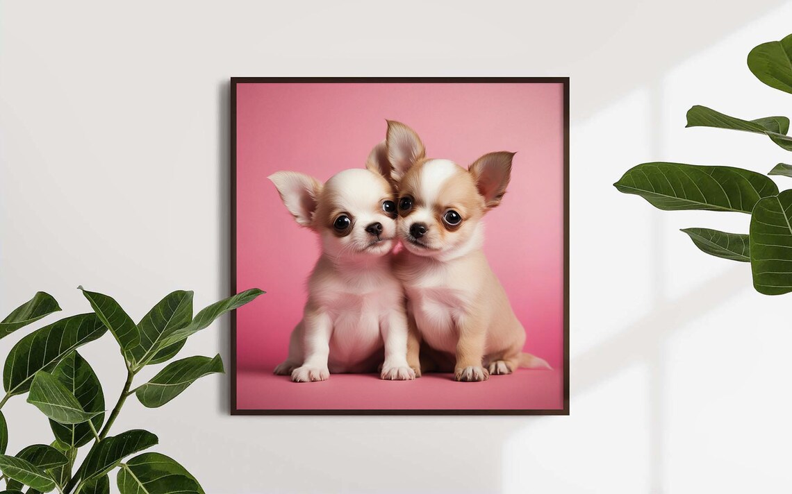 Two Cute Chihuahua Puppies Pink Background Puppy Love Poster - Image 4