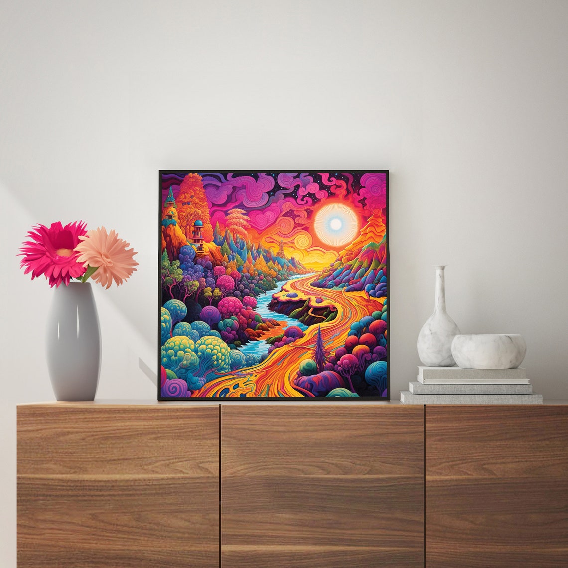 Psychedelic Rainbow Valley Road Trip Trippy Sunset Landscape Poster - Image 3