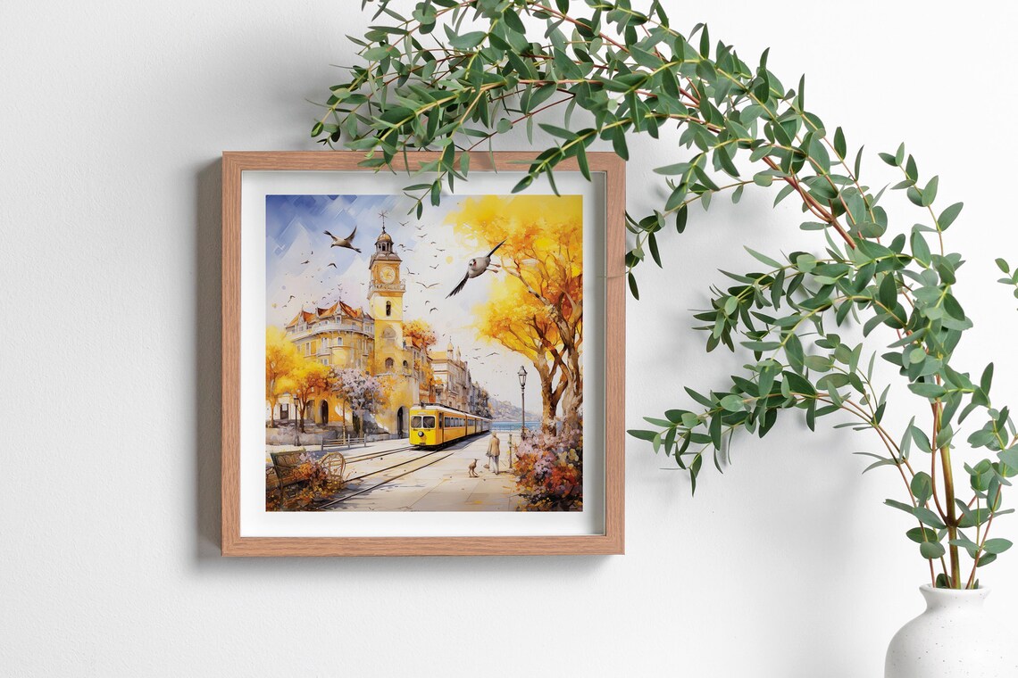 Watercolor City With Flying Seagulls Framed Poster Urban Watercolor With Seagulls City Life Watercolor Poster Wall Art Poster - Image 5
