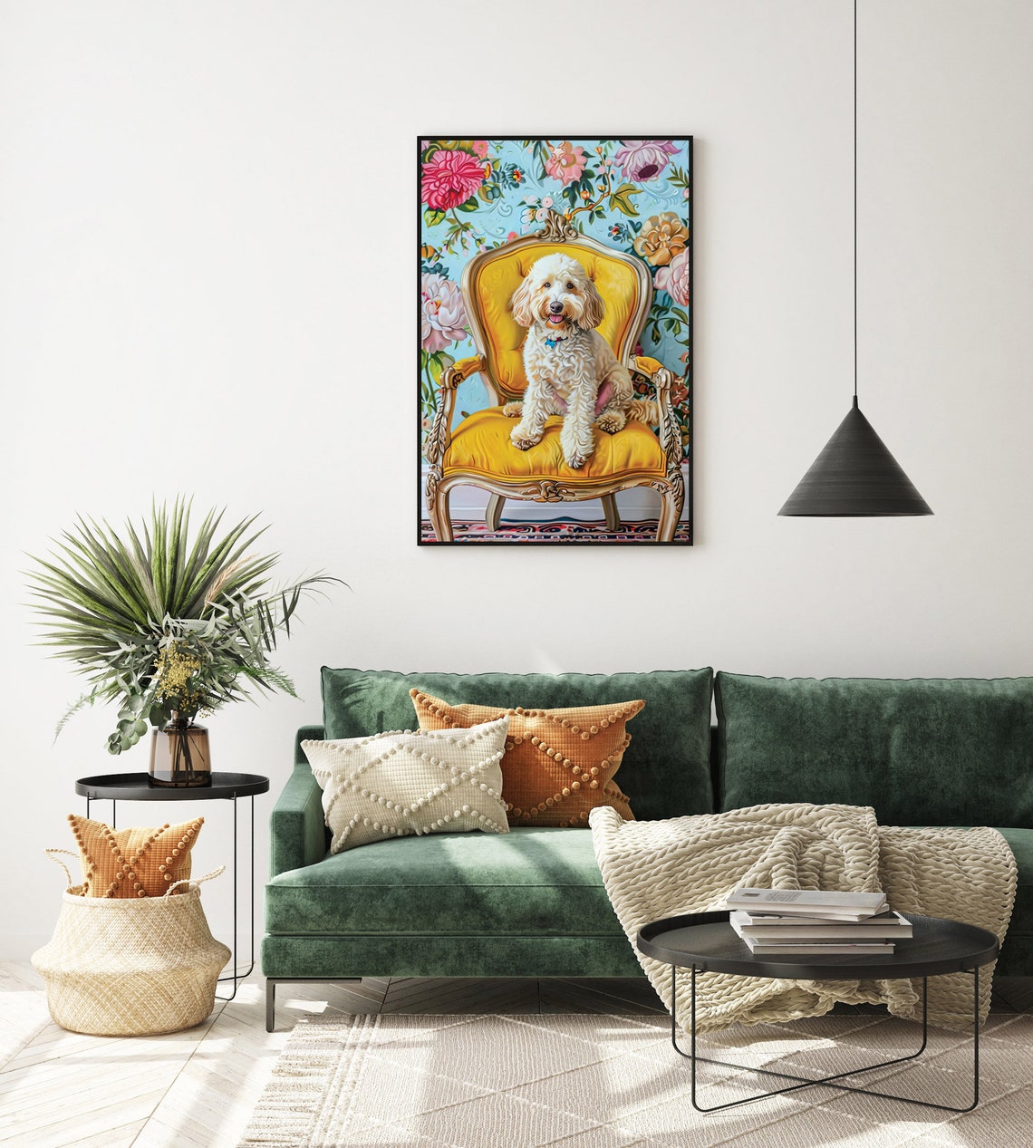 Elegant Labradoodle Dog Sitting On An Antique Chair In Oil Painting Style Framed Poster Elegant Dog Portrait Dog Wall Art Wall Hanging - Image 3
