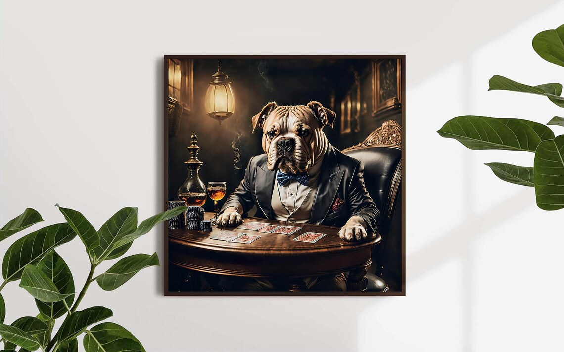 Bulldog In Suit Playing Poker Vintage Casino Card Night Art Poster - Image 4