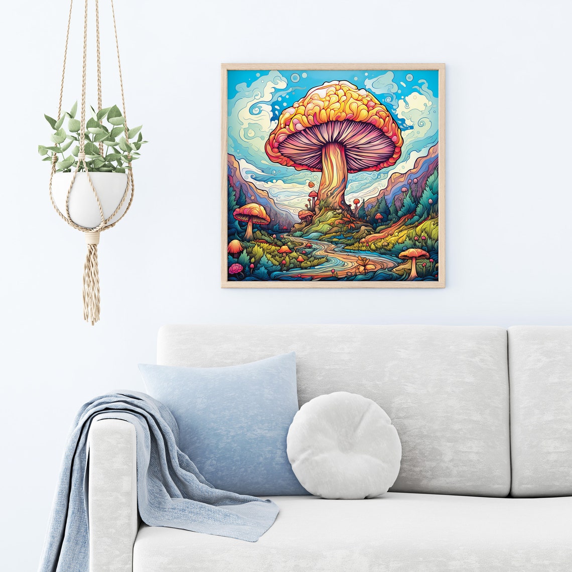Giant Psychedelic Mushroom Valley Winding River Trippy Nature Poster - Image 2
