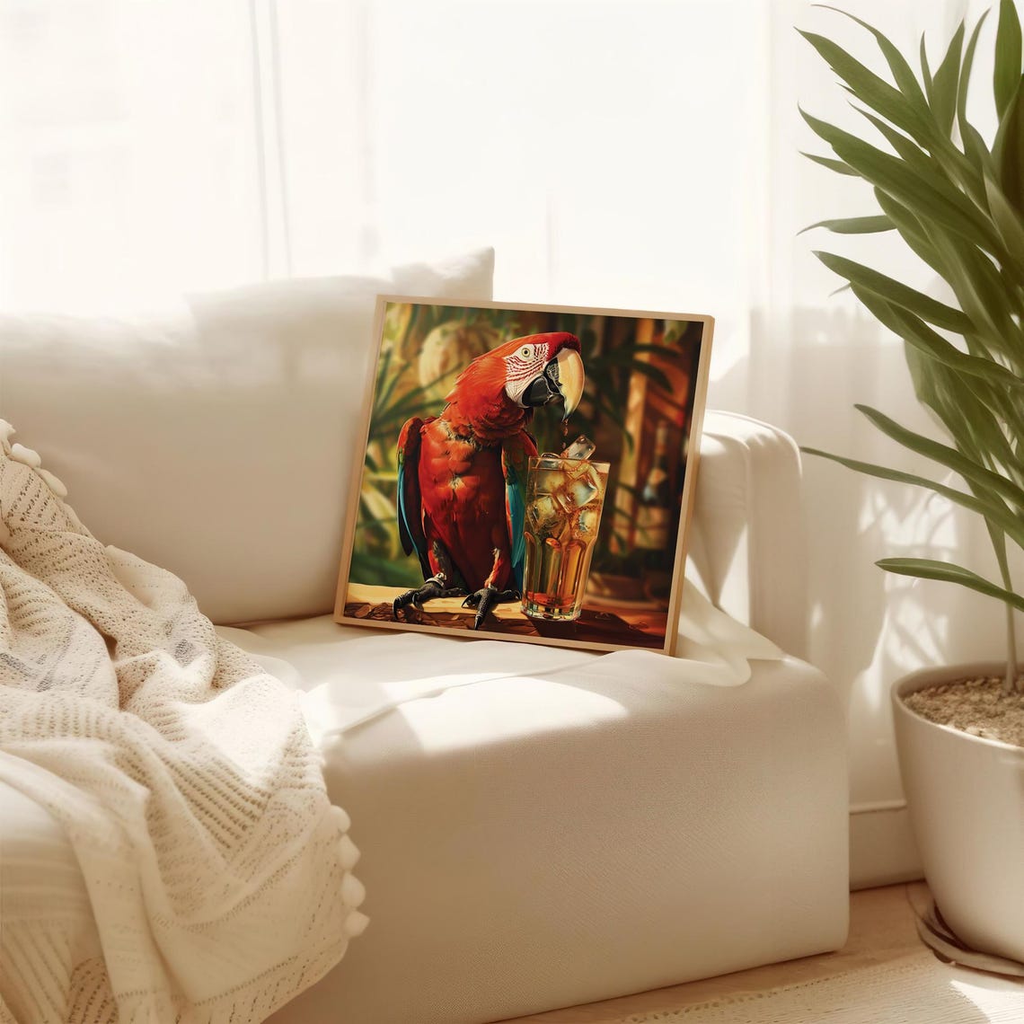 Red Macaw Parrot Drinking Iced Cocktail Funny Tropical Bird Poster - Image 4