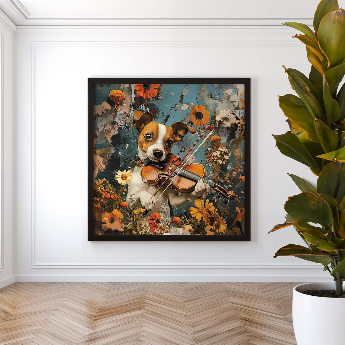 Dog Violin Flowers Jack Russell Musical Puppy Vintage Art Poster - Image 4