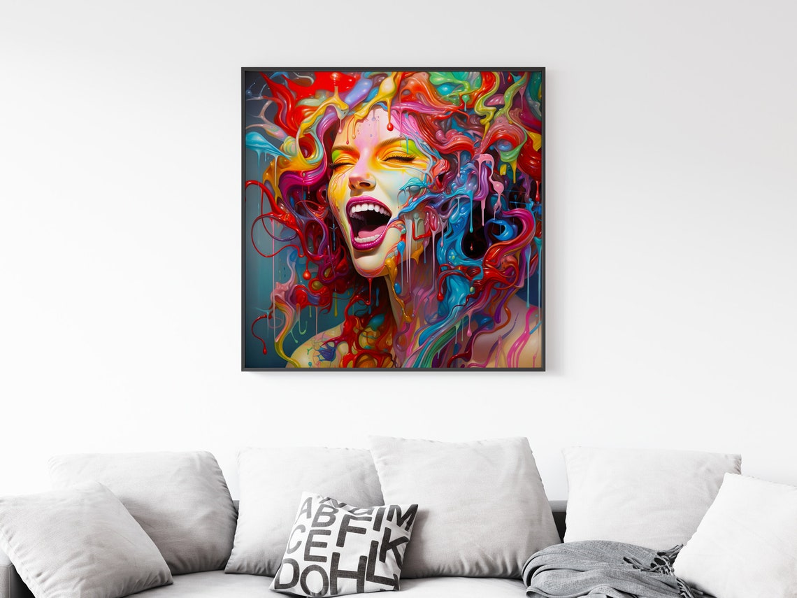 Screaming Woman Fluid Paint Colorful Abstract Face Expression Poster - Image 4
