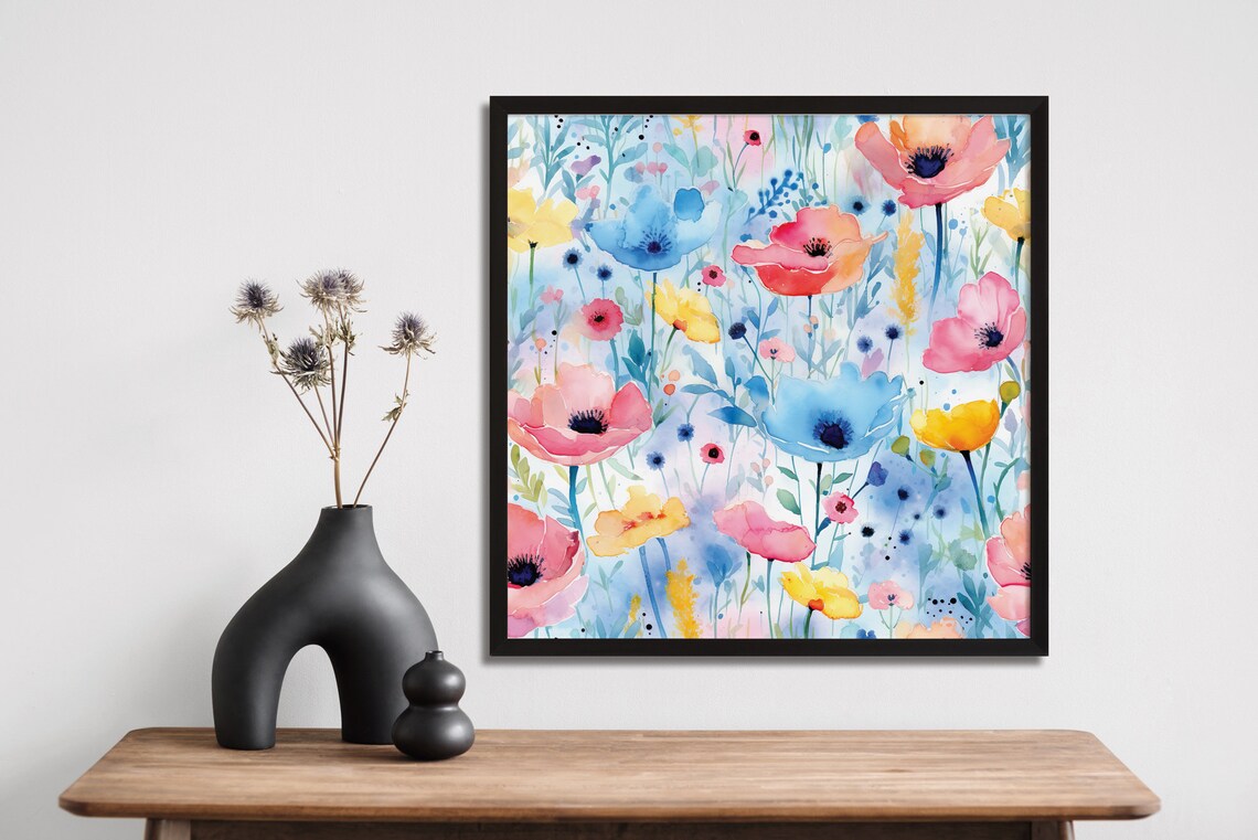 Wildflower Meadow Watercolor Poppies Pastel Spring Floral Poster - Image 4