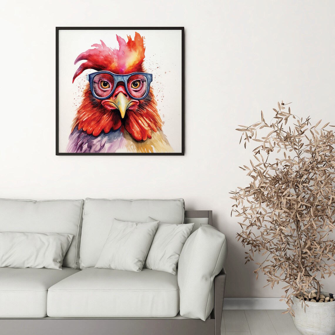 Chicken Glasses Watercolor Funny Hen Portrait Whimsical Bird Poster - Image 2