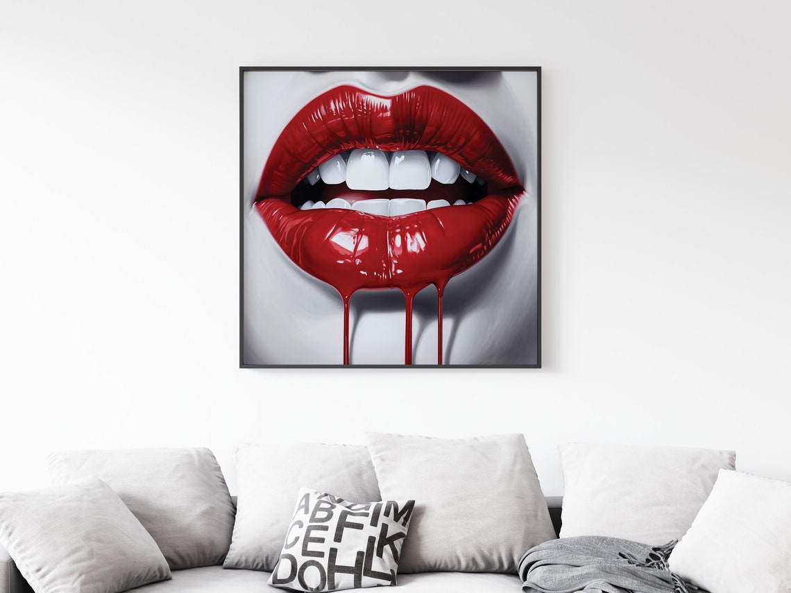 Glossy Red Lips Macro Dripping Lipstick Bold Pop Art Glam Poster - Image 3