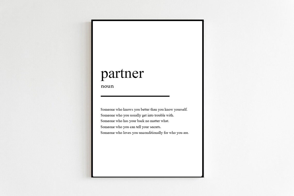 Partner Definition Romantic Anniversary Gift Print Only Bedroom Present Cute Romantic Phrases Wall Art Room Decor Art Poster Print