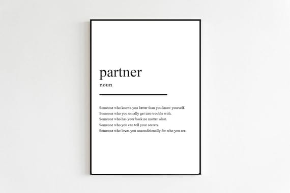 Partner Definition Romantic Anniversary Gift Print Only Bedroom Present Cute Romantic Phrases Wall Art Room Decor Art Poster Print