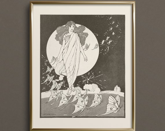 Lady Moon Lunar Moth Print Moody Wall Art Dark Academia Art Prints Fantasy Art Print Da23