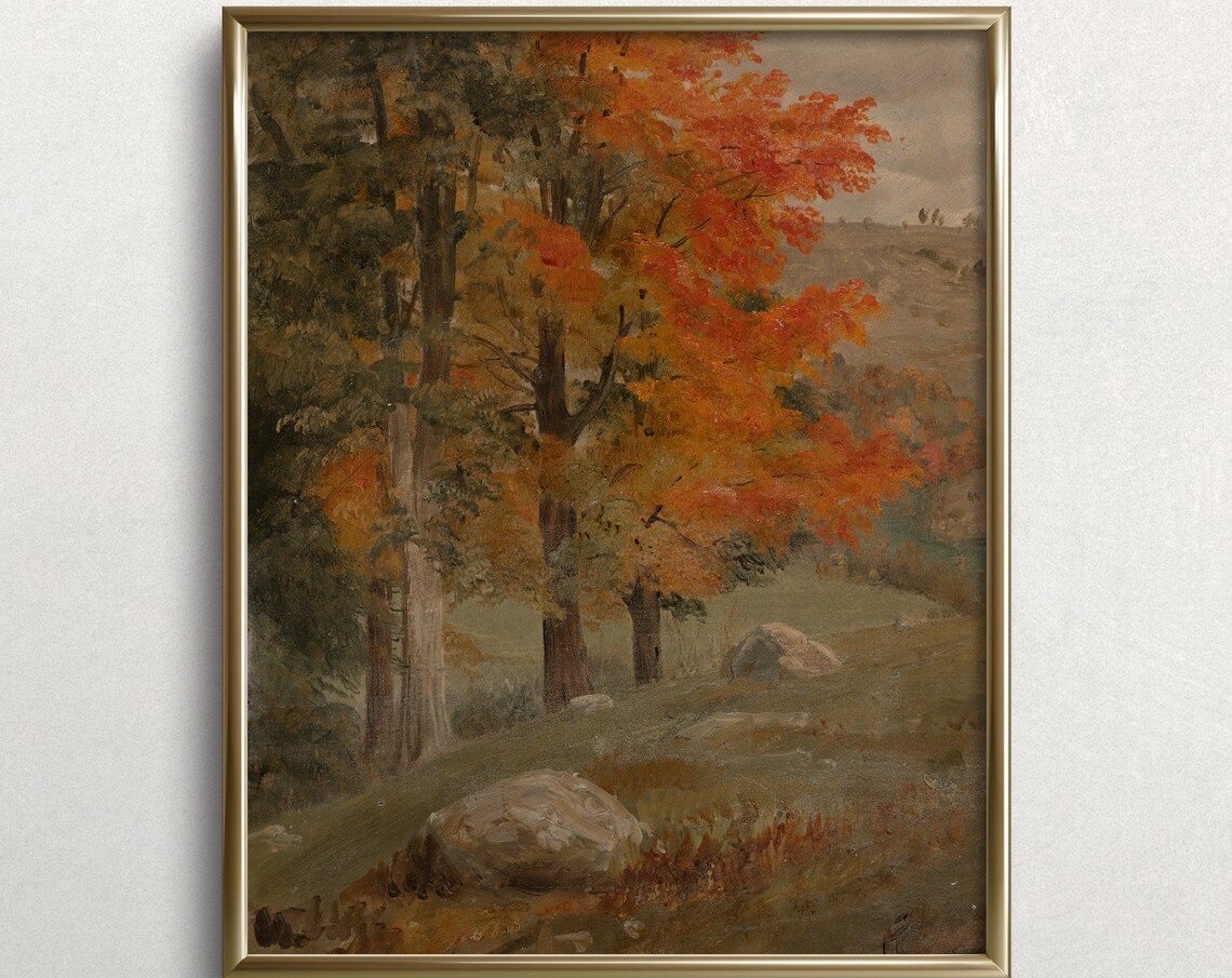 Bright Autumn Tree Vintage Landscape Art Print