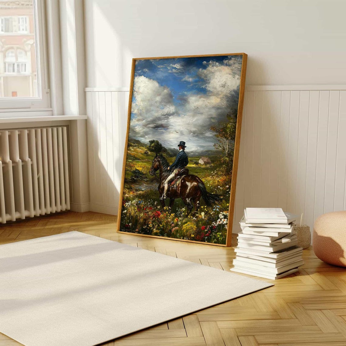 Vintage Equine Art Poster Serene Oil Painting Of Horse Rider In Scenic Landscape - Image 5