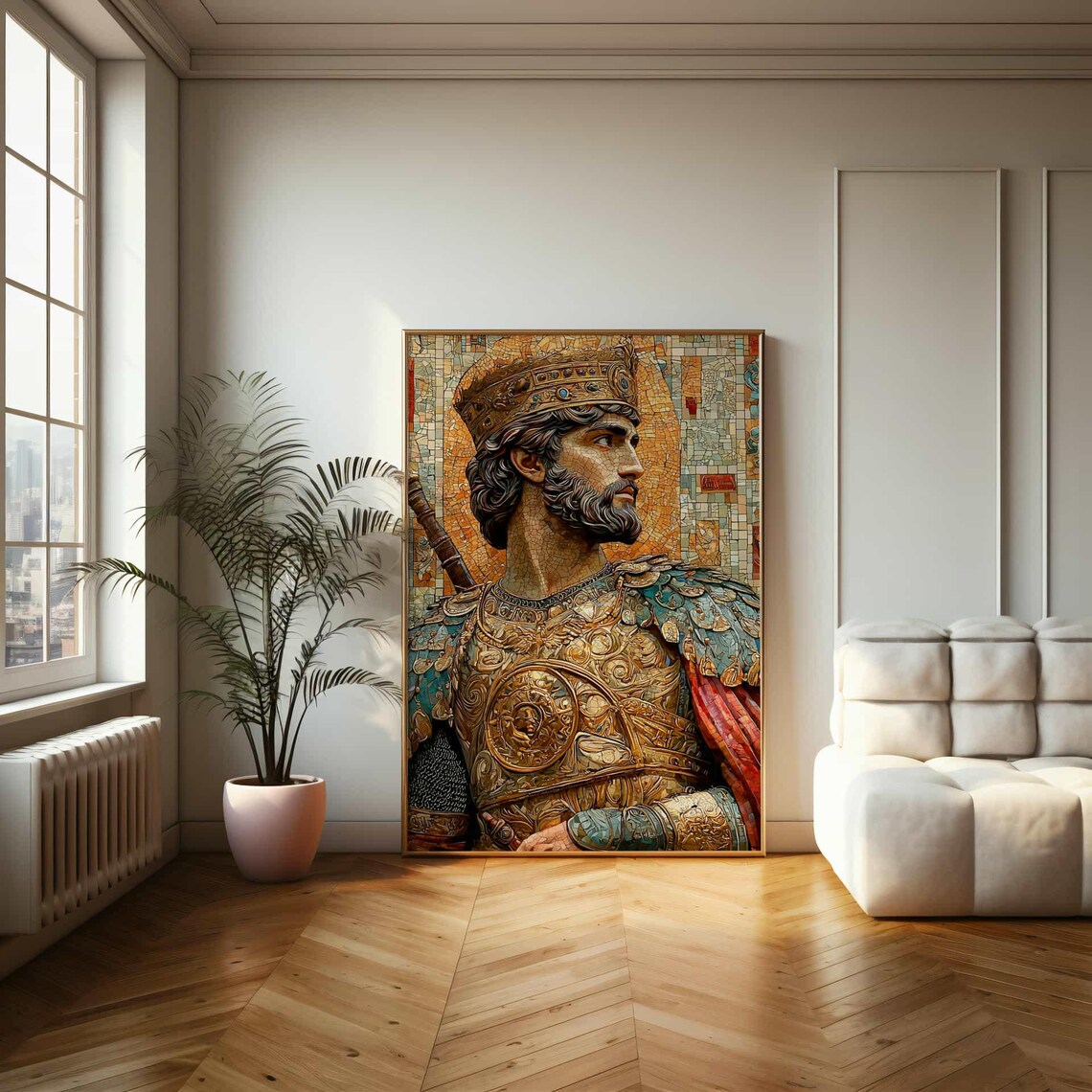 Byzantine Style Crowned Emperor In Golden Armor Mosaic Portrait Poster - Image 2