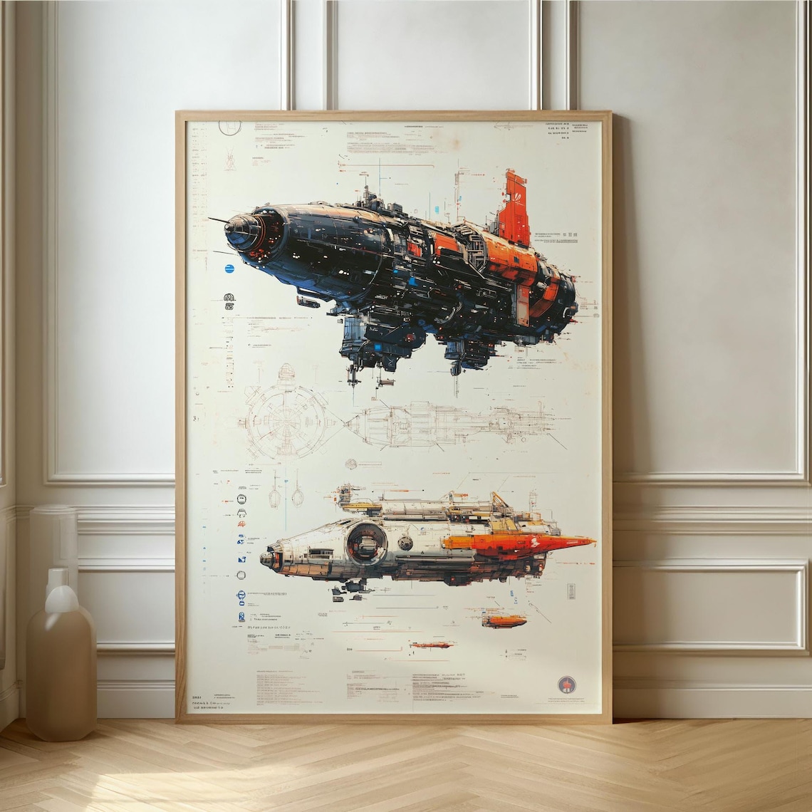 Futuristic Spacecraft Blueprint, Sci-Fi Art Print