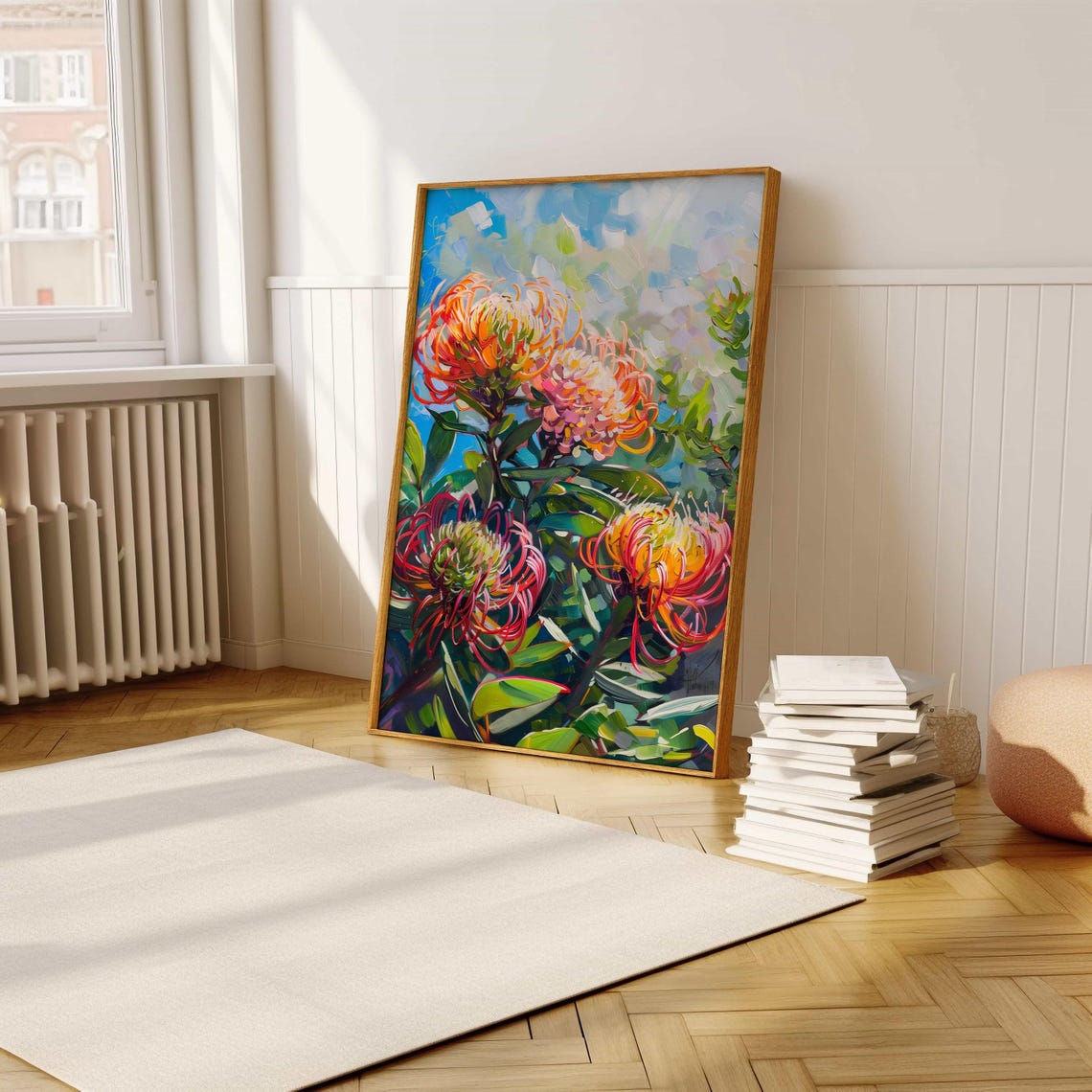 Sunlit Orange Pincushion Protea Impressionist Oil Painting Poster - Image 5