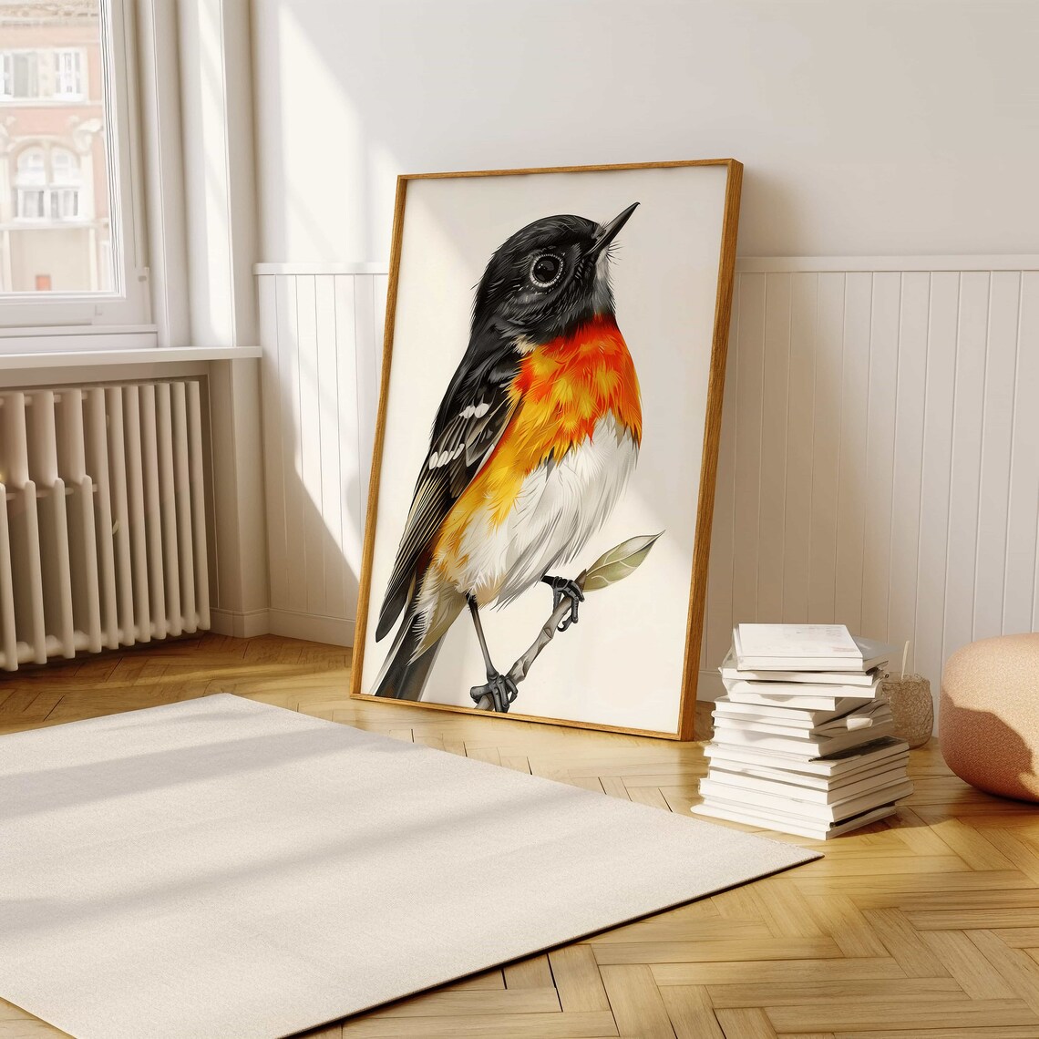 Black Headed Orange Breasted Songbird Portrait Framed Art Poster - Image 5
