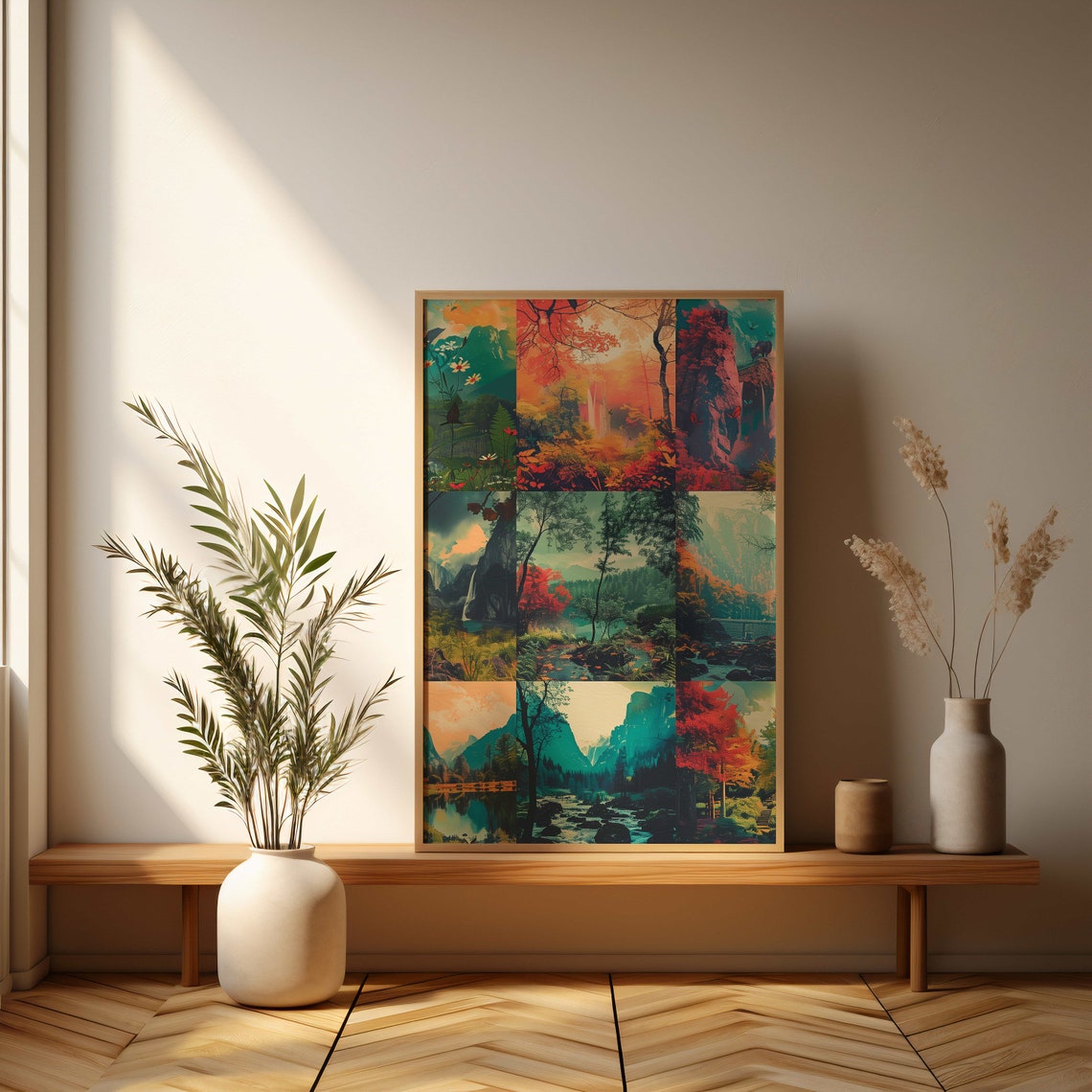 Nine Panel Scenic Nature Landscape Rustic Collage Art Poster - Image 3