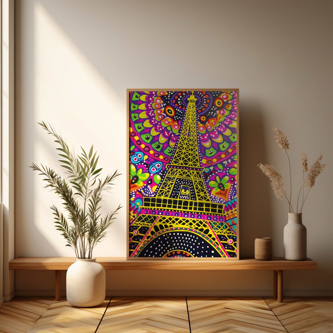 Eiffel Tower Psychedelic Neon Mandala Parisian Pop Art Poster - Image 3