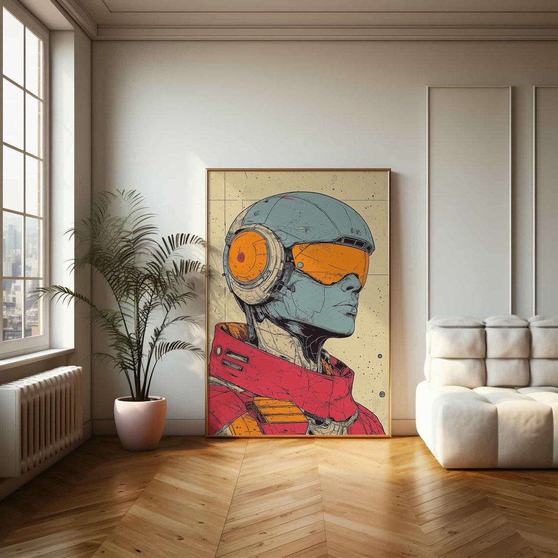 Retro Sci Fi Astronaut Portrait With Orange Visor Comic Art Poster - Image 2