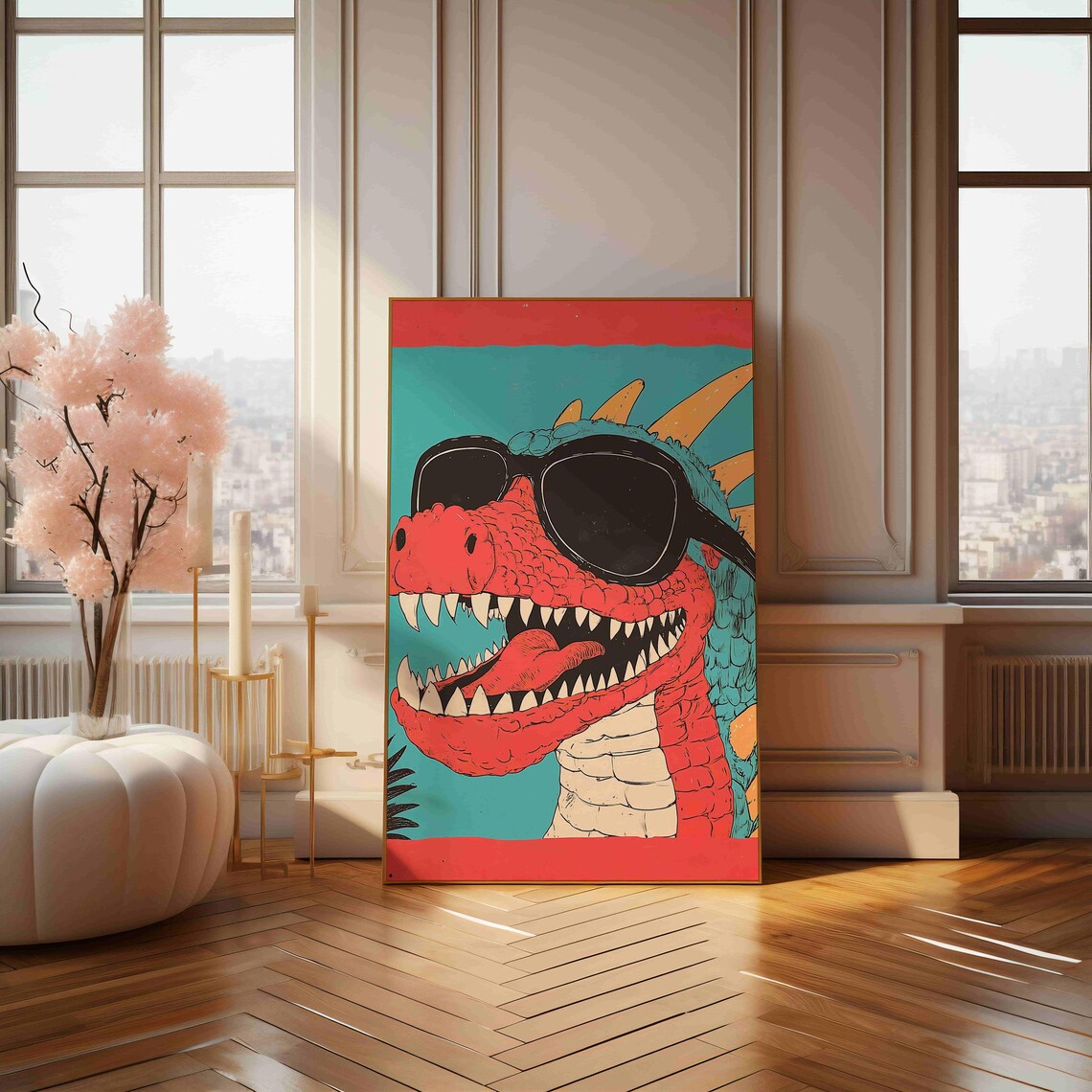 Retro Red Dinosaur Wearing Sunglasses Bold Pop Art Kids Poster - Image 4