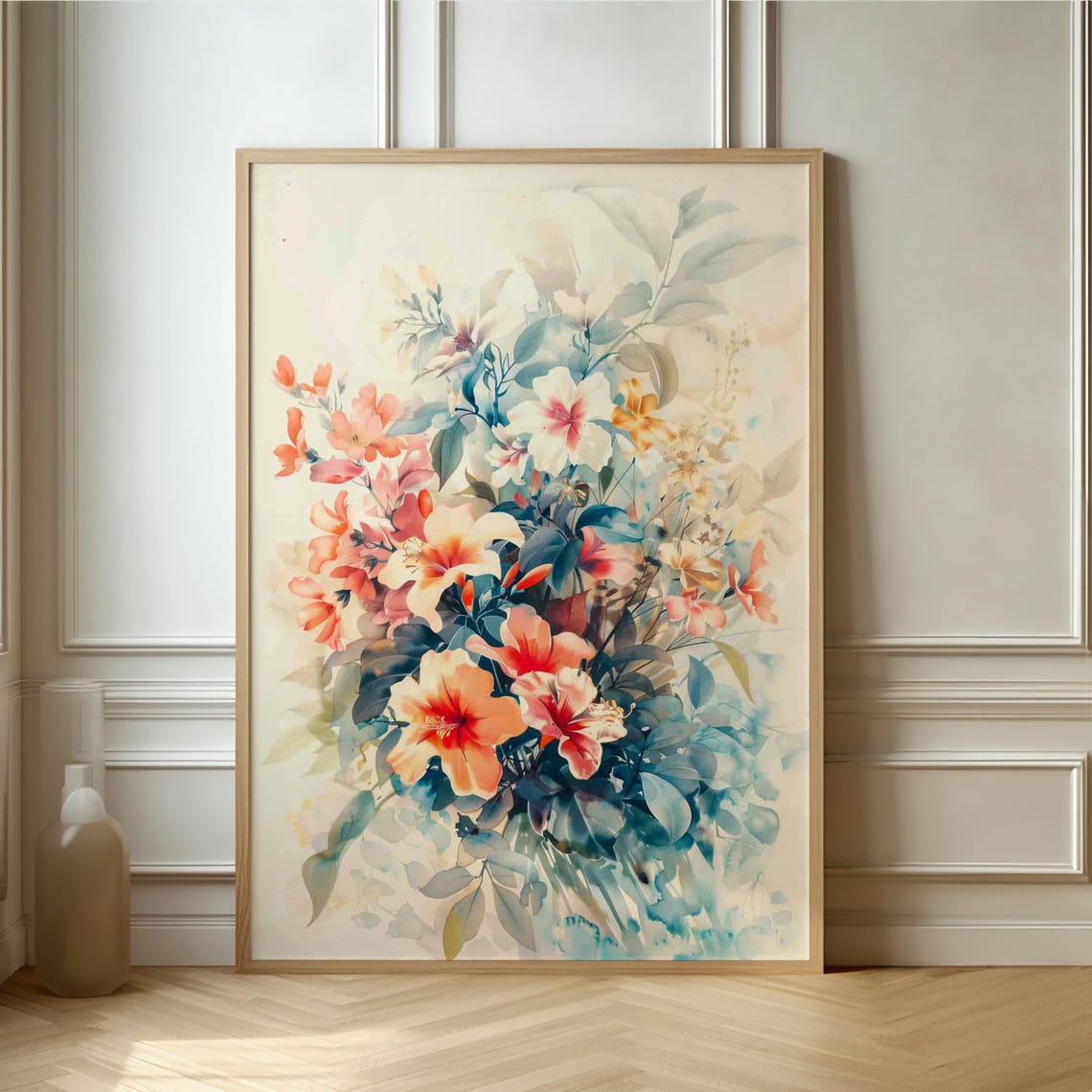 Soft Watercolor Hibiscus Bouquet Dreamy Botanical Pastel Art Print