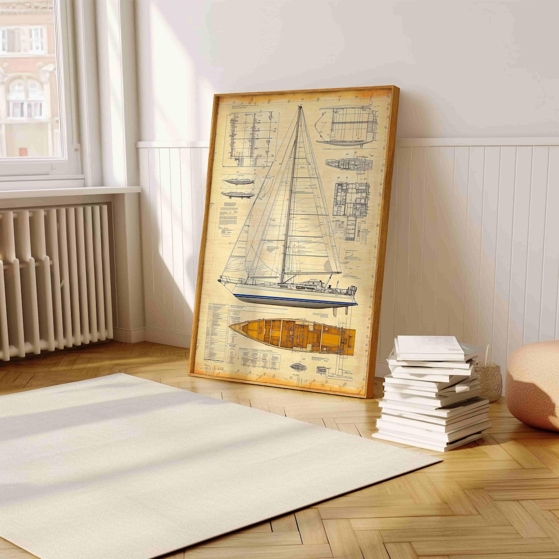 Vintage Yacht Blueprint, Nautical Sailing Art Print - Image 5