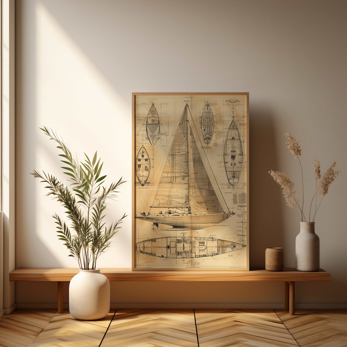 Vintage Sailboat Blueprint Poster, Nautical Boat Diagram - Image 3