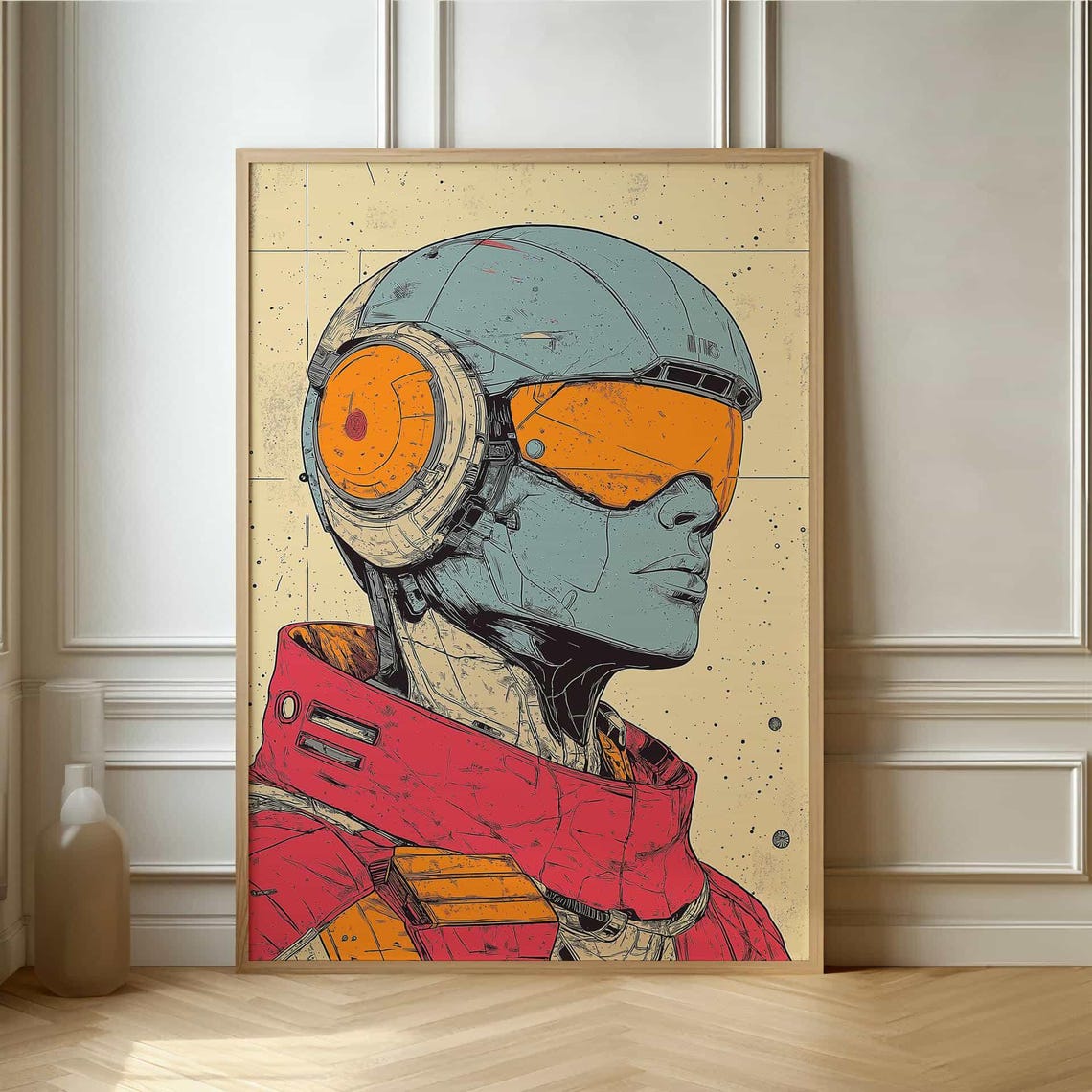 Retro Sci Fi Astronaut Portrait With Orange Visor Comic Art Poster