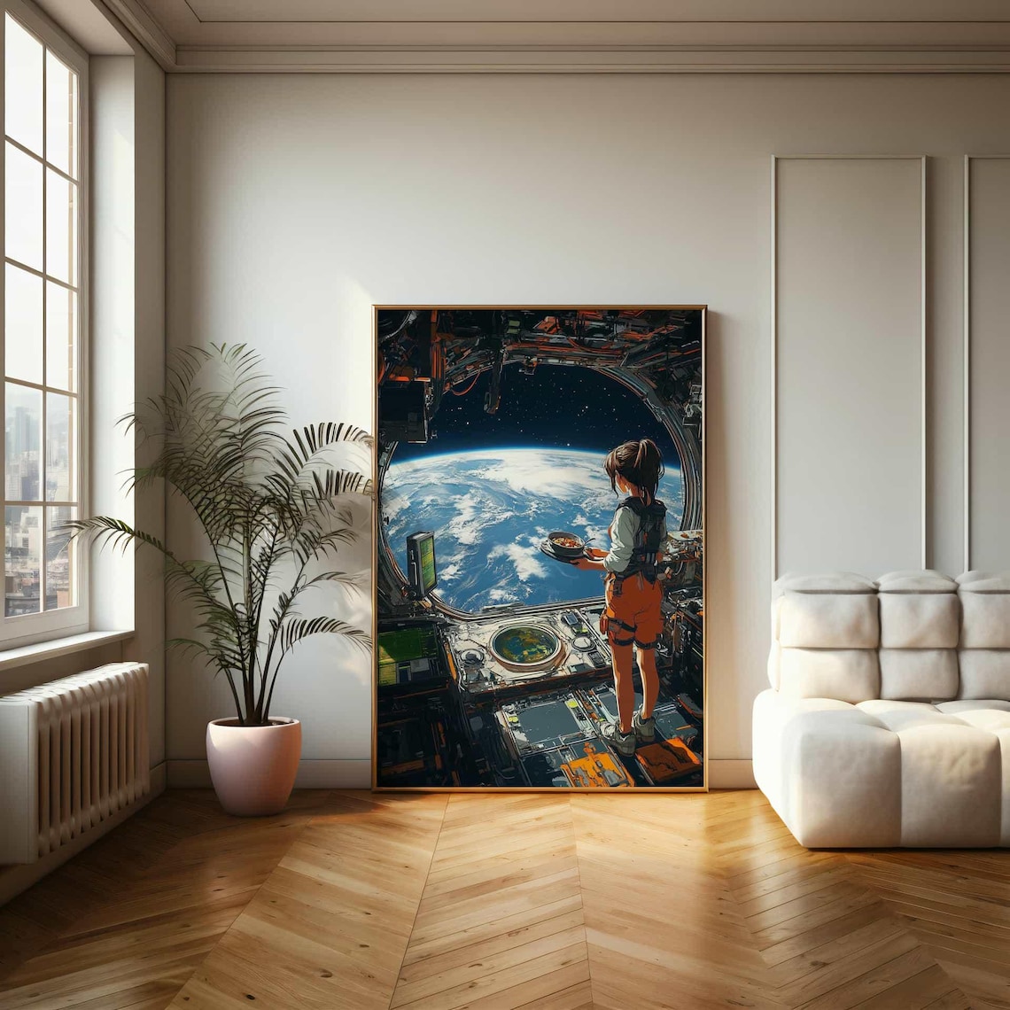 Anime Girl Eating Noodles In Space Station Cozy Sci Fi Art Print - Image 2