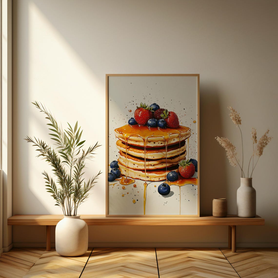 Delicious Pancake Stack With Berries And Dripping Syrup Food Poster - Image 3