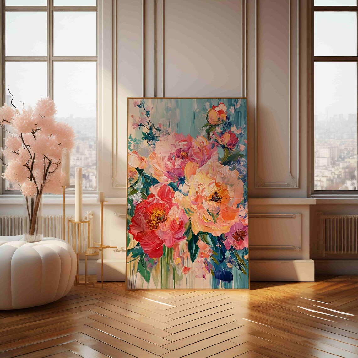 Impressionist Pink Peony Bouquet Acrylic Flower Painting Art Print - Image 4