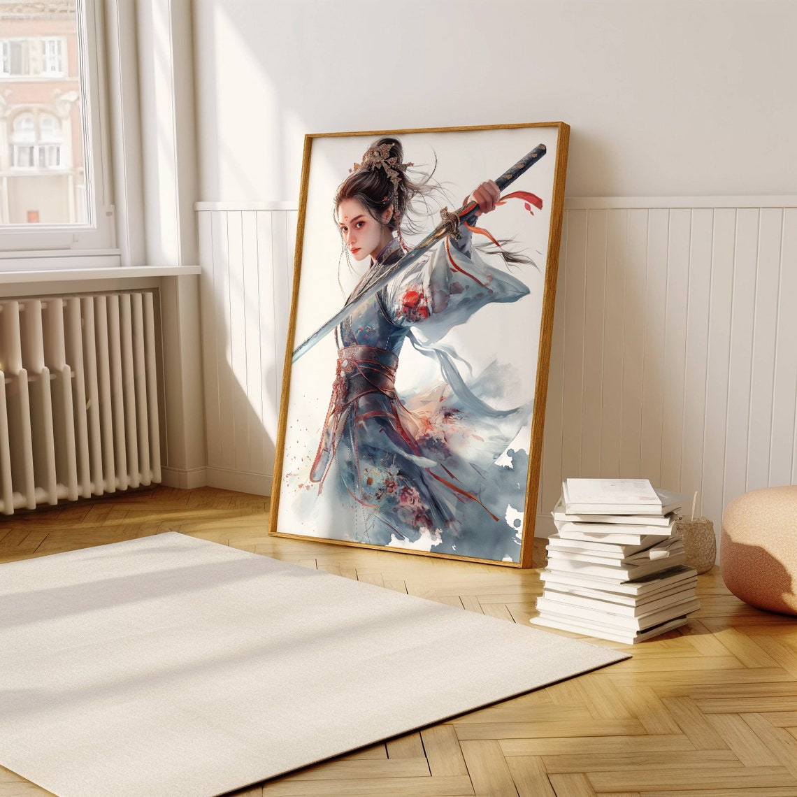 Asian Swordswoman Watercolor Elegant Warrior Woman Fantasy Art Print - Image 5