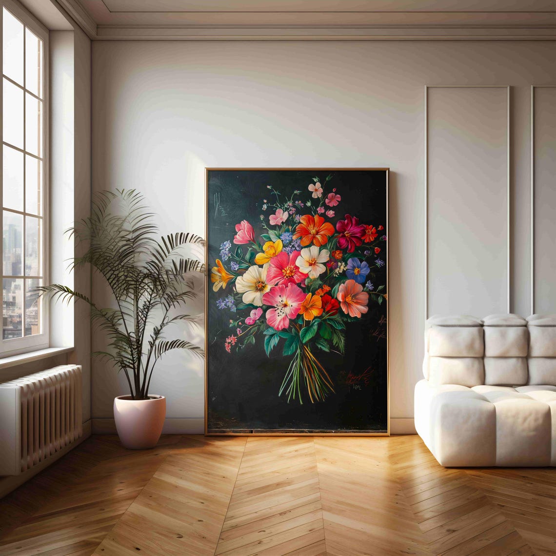 Bright Wildflower Bouquet On Dark Board Watercolor Art Print - Image 2